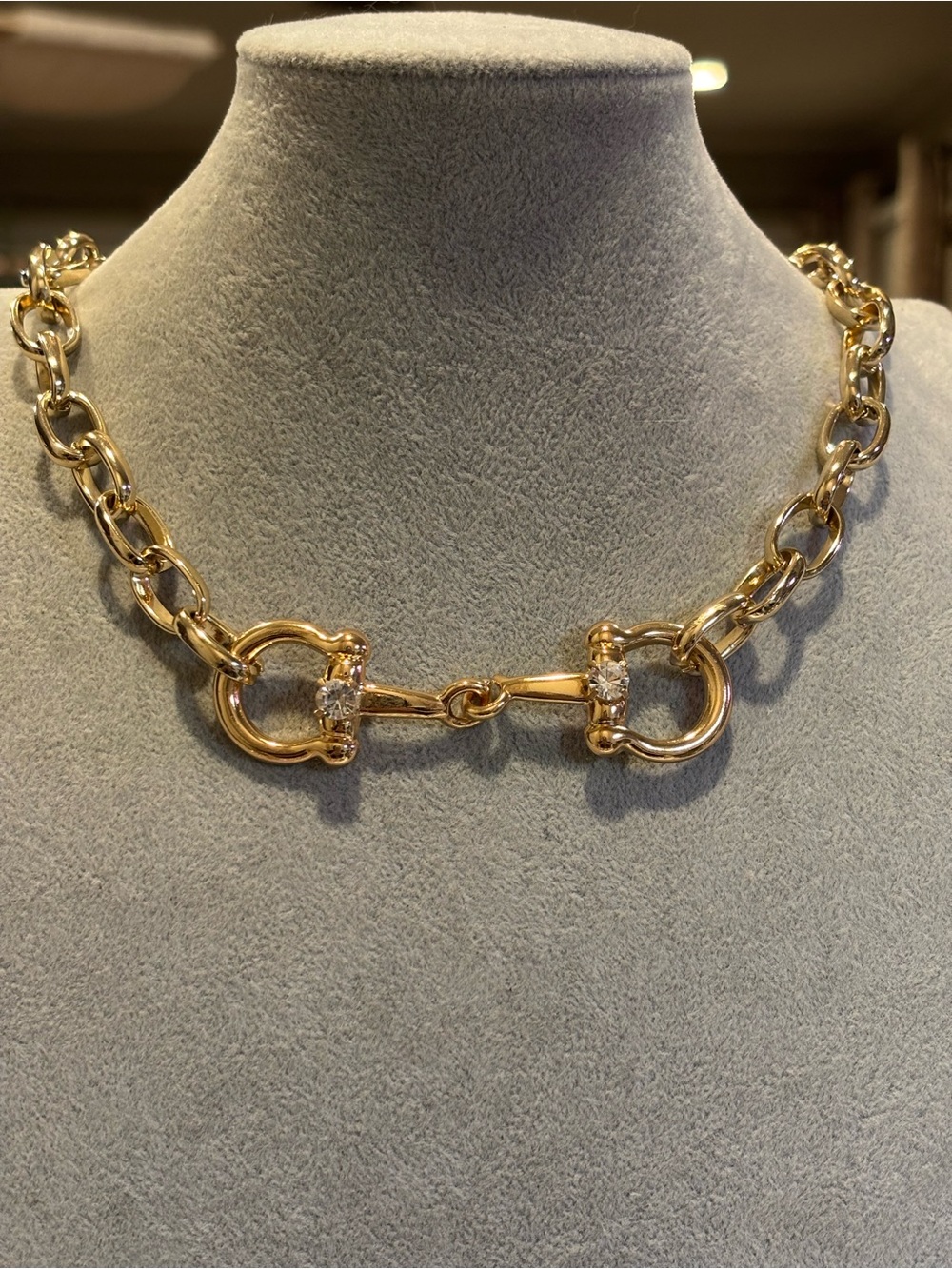 Handmade Gold-Tone Crystal Horsebit Link Necklace - Women Jewelry